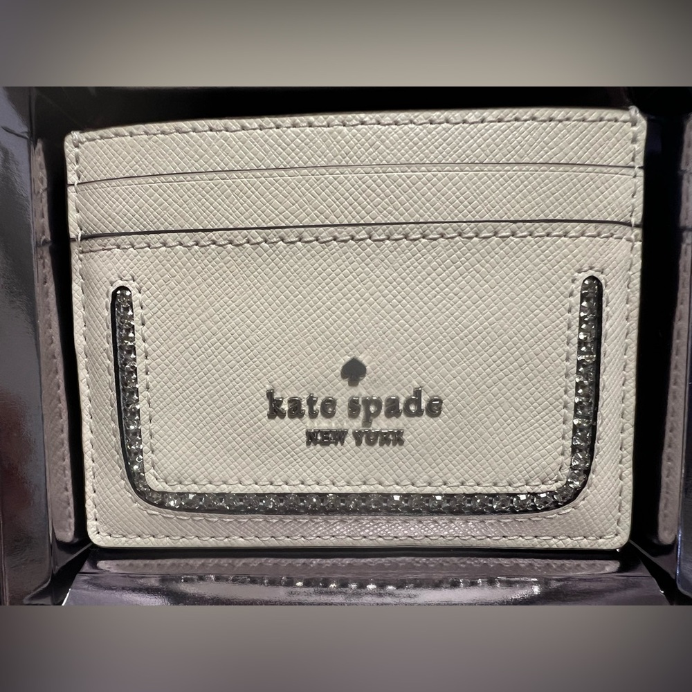 Kate Spade White Card Holder with Rhinestones - Picture 2 of 5